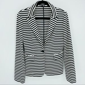 Express Notch Collar Striped Blazer Black & White Stripes Single Button Jacket